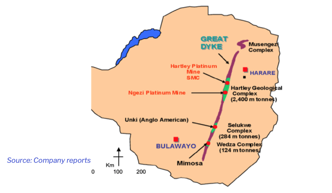 Map of South Africa's Platinum mines