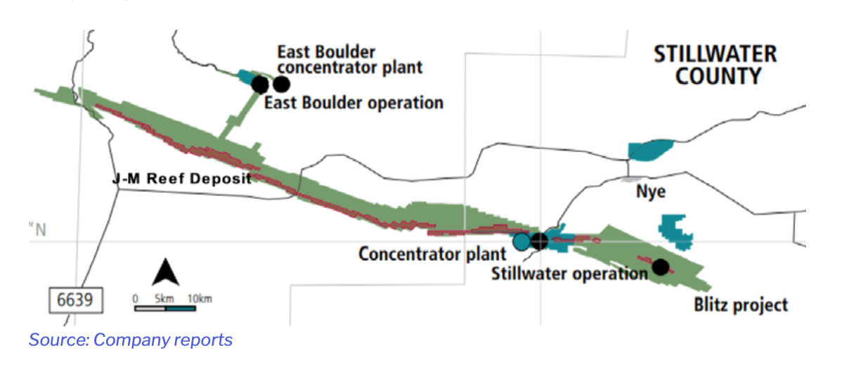 Map of Stillwater Platinum mine